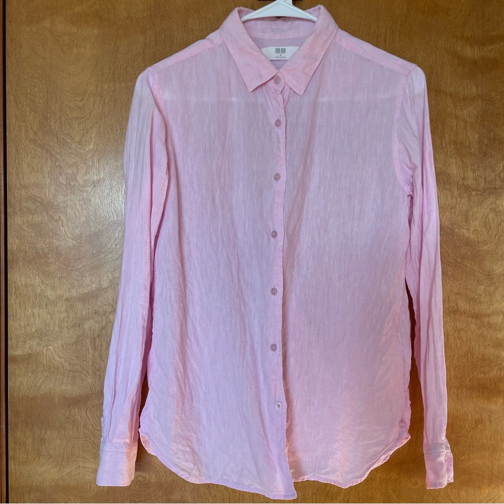 Uniqlo 100% linen Pink Button-Up Shirt
